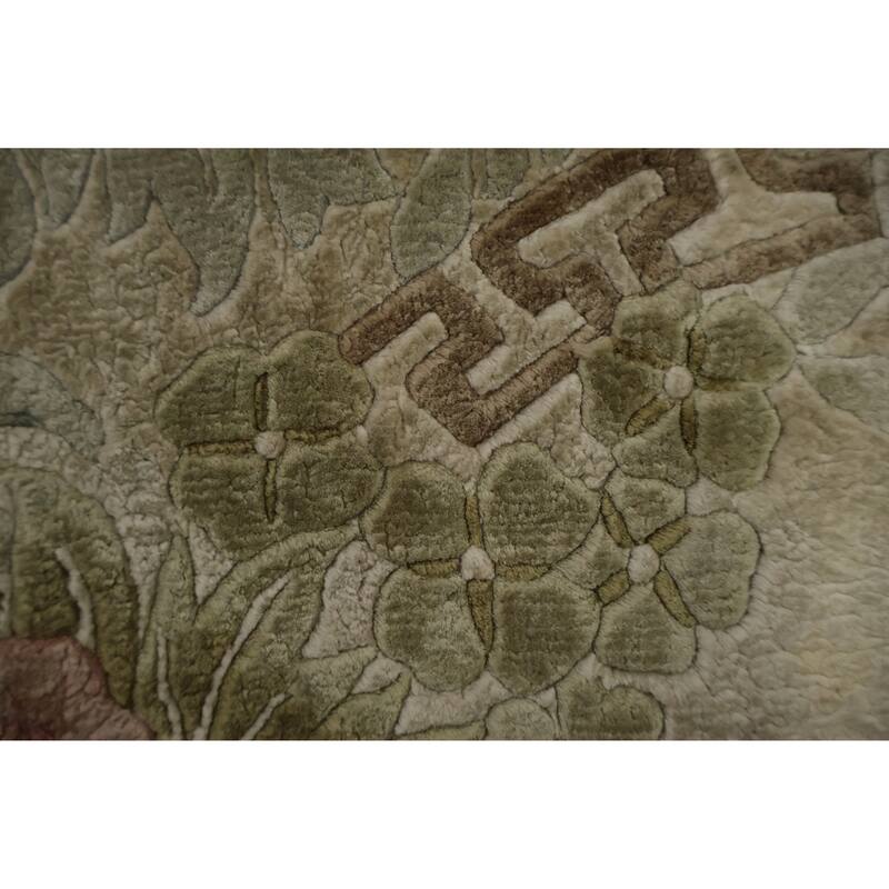 Hand Knotted Oriental 100% Silk Carpet Traditional Floral Beige & Ivories Art Deco Area Rug - 2' 7'' X 2' 8''