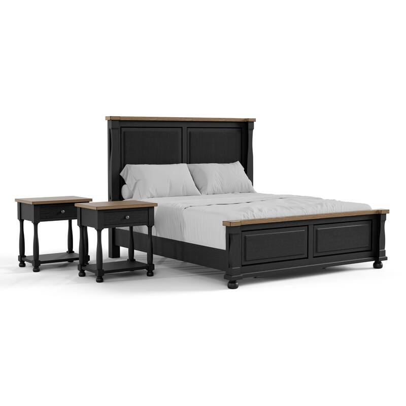 Furniture of America Lucan I 3-Piece Farmhouse Black Solid Wood Panel Bedroom Set