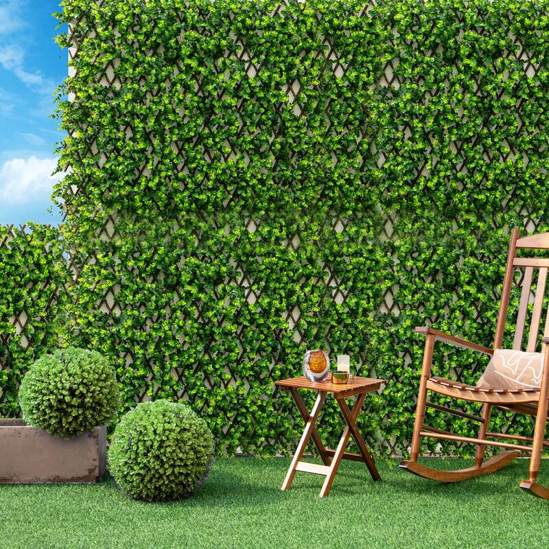 Gymax 2PCS Expandable Fence Privacy Screen Decorative Faux Eucalyptus