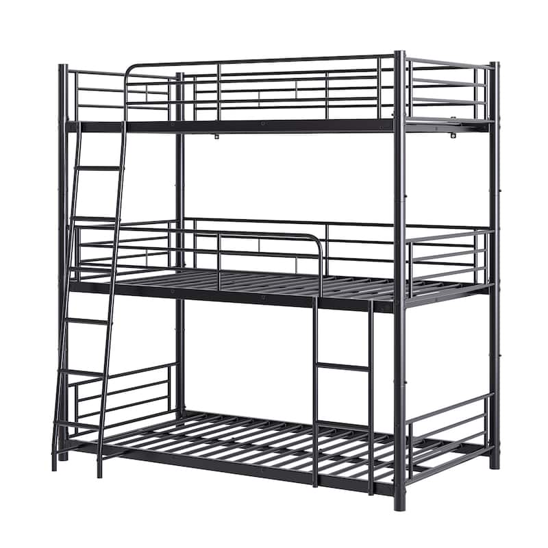Triple Twin Bunk Beds,Twin Over Twin Over Twin Metal Bunk Bed Platform Frame,3 Bed Bunk Beds with Guardrails,Ladder & Storage