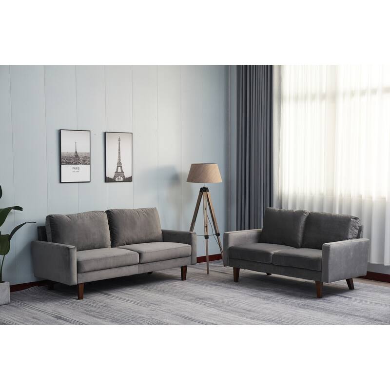 Grey Sofa with Wood and Fabric, 70x33x34 inches
