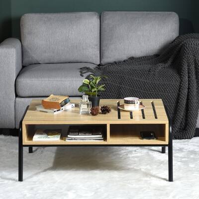 Homylin Aurora Scandi-Boho Coffee Table with Open Storage - Natural Oak