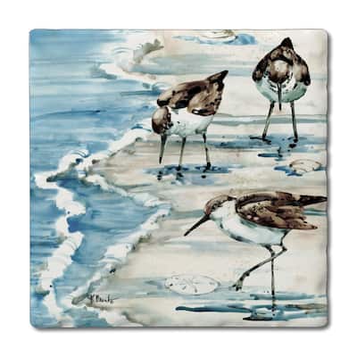Rockhampton Sandpipers 4-Pack Absorbent Stone Coasters with Protective Cork Backing 4" Square Made in The USA Easily Wipes Clean