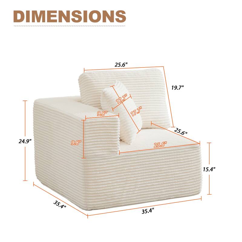Couch Modular Sectional Sofa with Plush Corduroy No Assembly Required