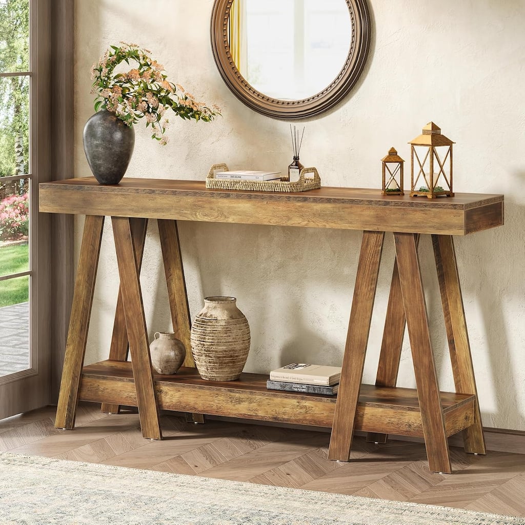 70" Farmhouse Console Table, 2-Tier Entryway Accent Table Behind Sofa