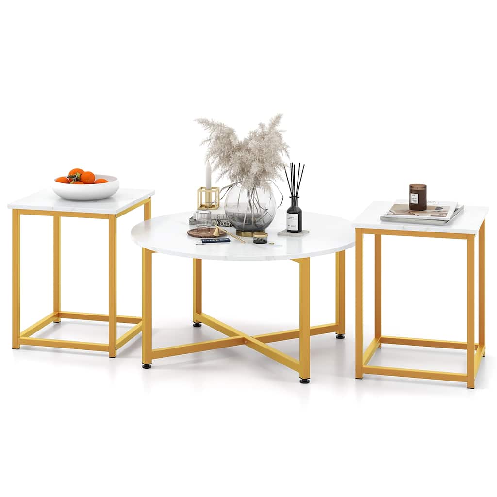 Gymax Round Nesting Table Set of 3 Modern / Farmhouse Coffee Table w/2