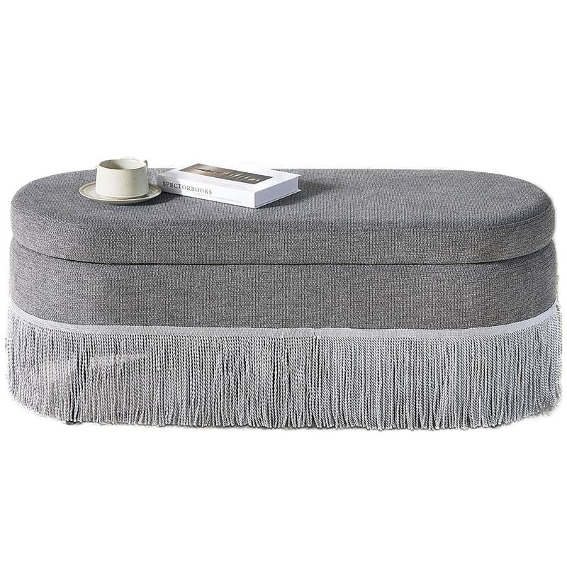 Multi-Functional Storage Ottoman with Fringe Trim and Hidden Storage Compartment