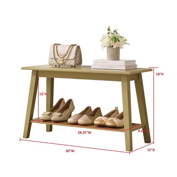 dimension image slide 0 of 5, InRoom Designs Wood Entryway Bench with Storage Shelf - Modern Accent Seating for Hallway, Bedroom, Living Room or Narrow Space