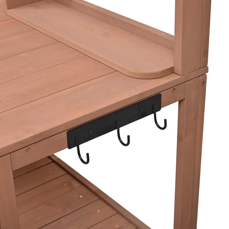 Roomfitters Fir Wood Potting Bench with Hutch, 4 Shelves, storage units, Cabinet & Pegboard Hooks, Outdoor Garden Work Table