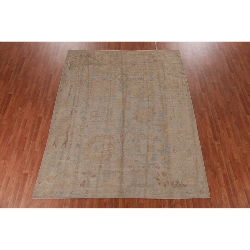 Hand Knotted Oriental 100% Wool Carpet Transitional Floral Beige & Ivories Oushak Area Rug - 9' 11'' X 8' 0''