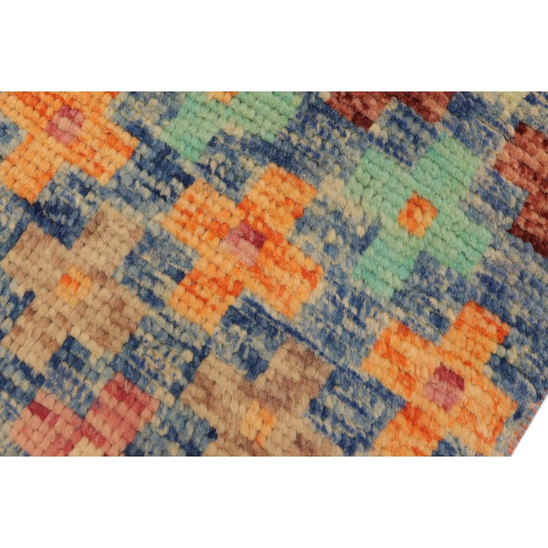 Modern Balochi Golden Blue/Red Hand Knotted Wool Rug - 3'4'' x 5'1''