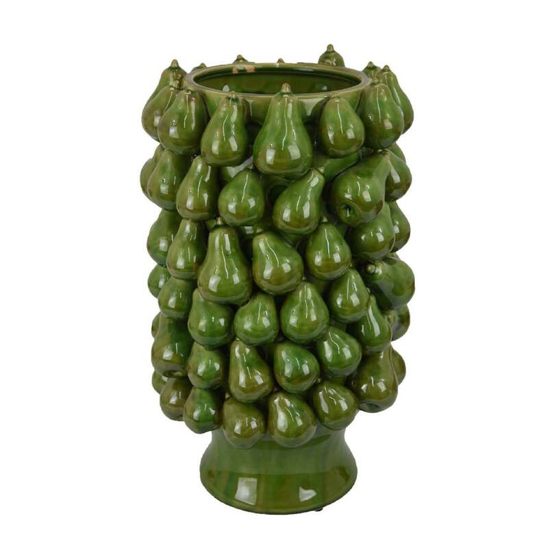 Salina Accent Vase with Pear Shaped Drop Accents, Glossy Green Ceramic