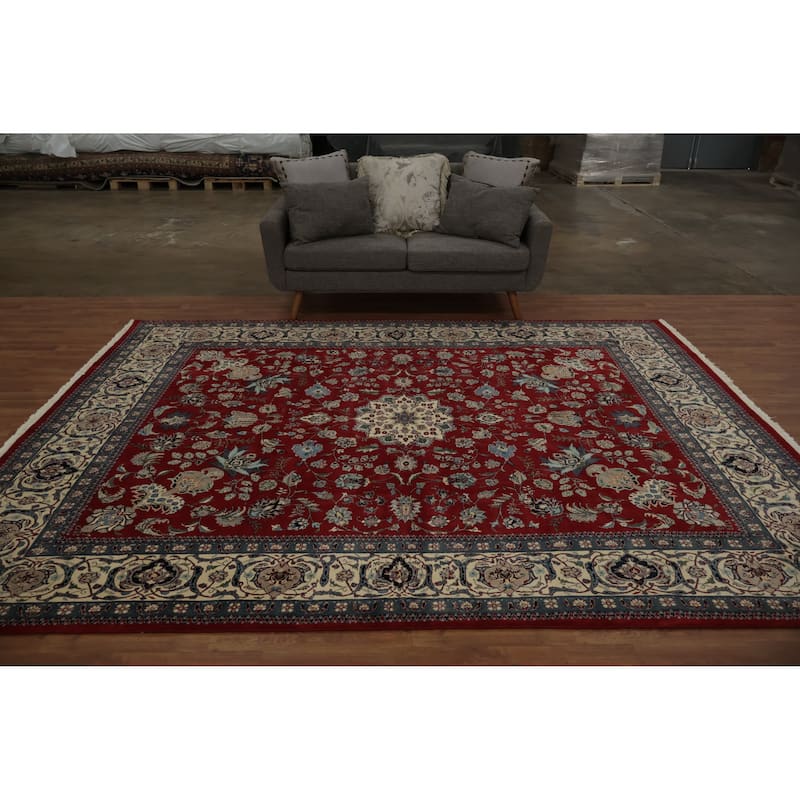 Hand Knotted Oriental 100% Wool Carpet Traditional Floral Red Sarouk Area Rug - 10' 6'' X 8' 0''