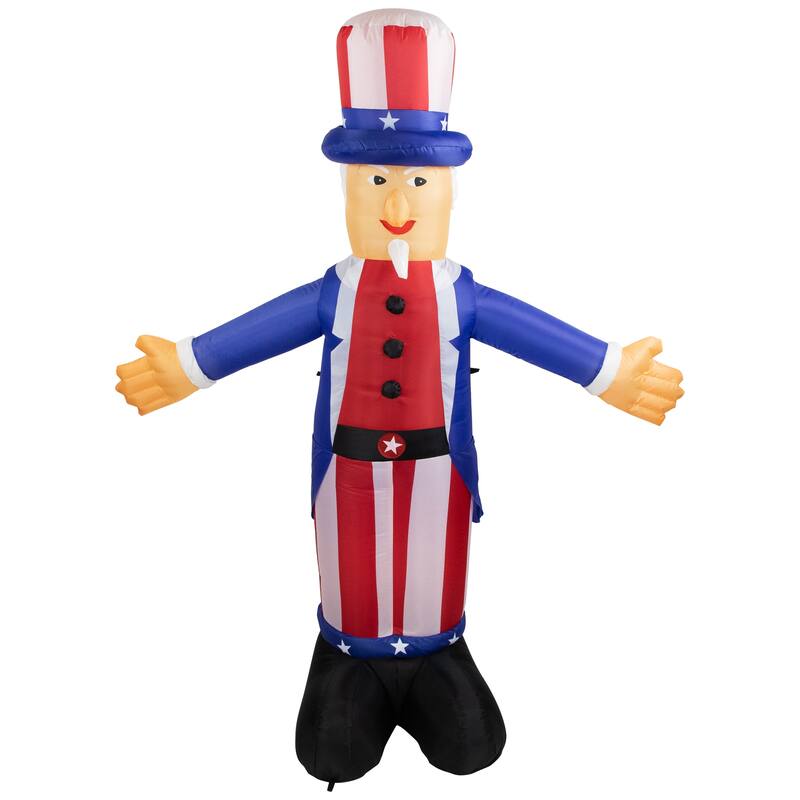 Inflatable White Red Lighted Standing Uncle Sam Outdoor Decor, 70-Inch