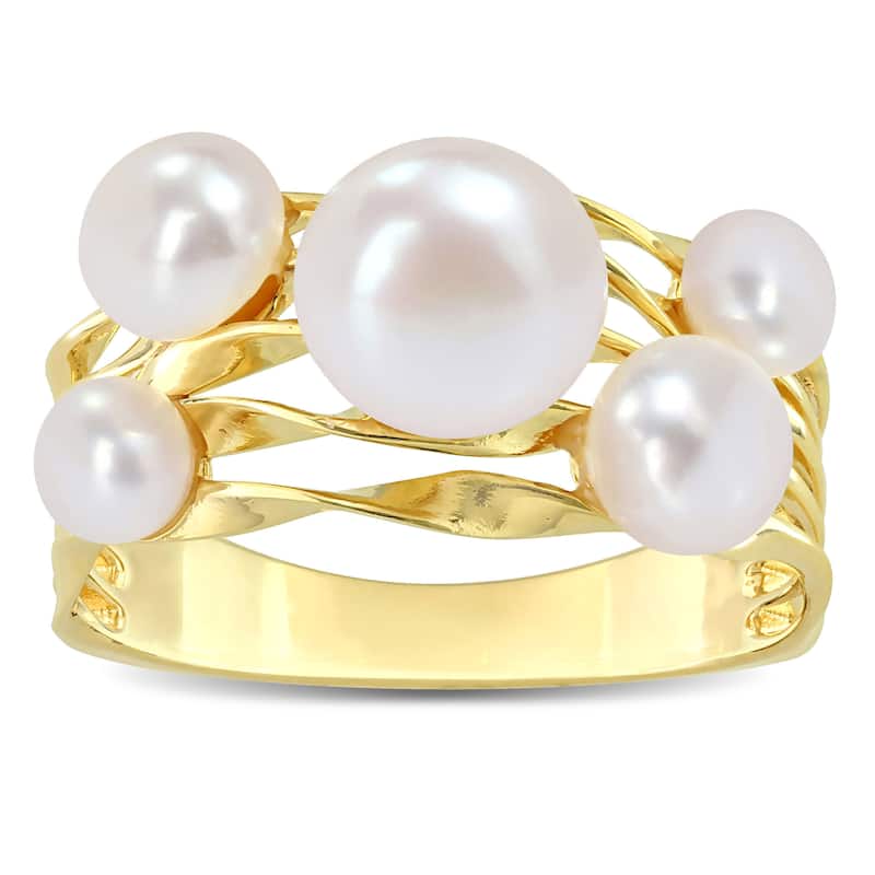 Miadora 4-7.5mm Cultured Freshwater Pearl Cocktail Coil Ring in Yellow Plated Sterling Silver