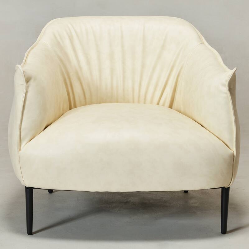 KINWELL 33" Wide Faux Vegan Leather Upholstery Barrel Accent Chair