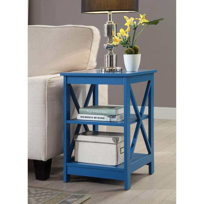 Copper Grove Cranesbill X-Base 3-Tier End Table with Shelves - Blue