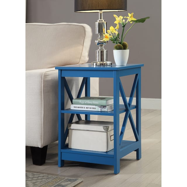 Copper Grove Cranesbill X-Base 3-Tier End Table with Shelves - Blue