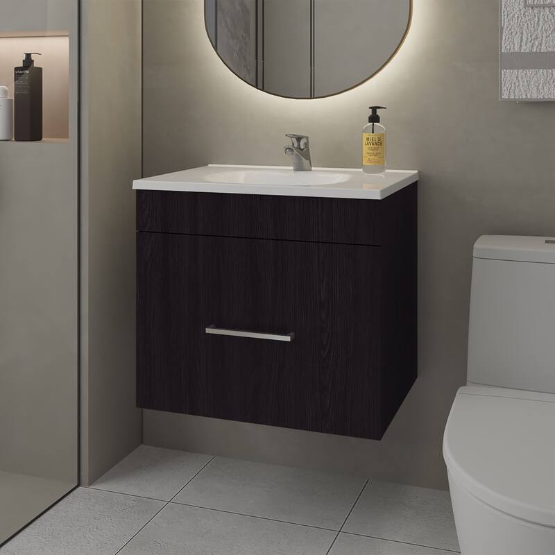 Floating Bathroom Vanity Set with Sink, One Drawer Wengue - Wenge