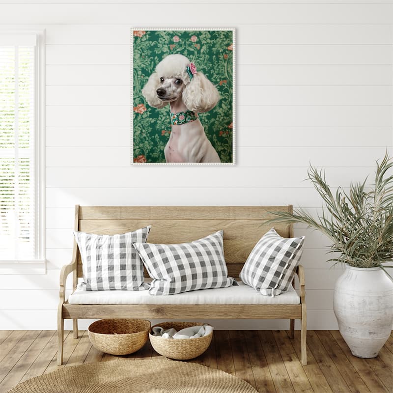 The Floral Adorned Poodle by Mowzu Framed Canvas Wall Art