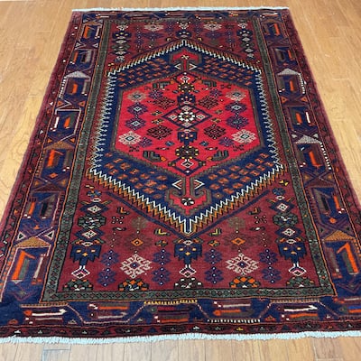 HERAT ORIENTAL Hand-knotted Tribal Hamadan Wool Rug - 4'2 x 6'5
