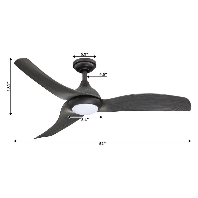 52" Modern Grey 3-Blade Propeller Ceiling Fan with Light and Remote