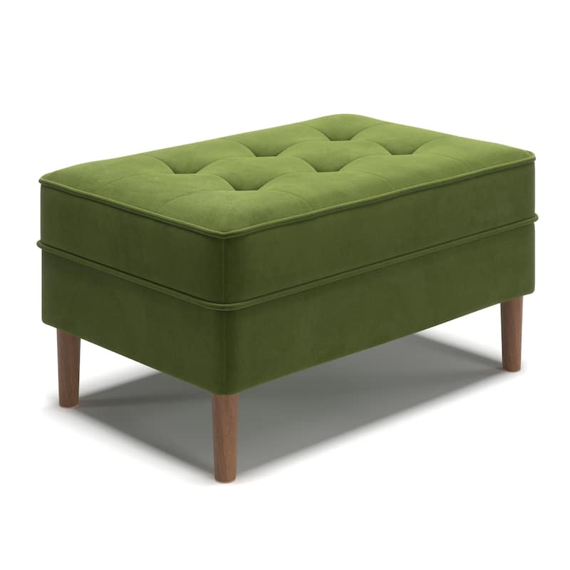 Bloomfield Performance Velvet Rectangular Ottoman - Forest Green Velvet / Walnut Legs
