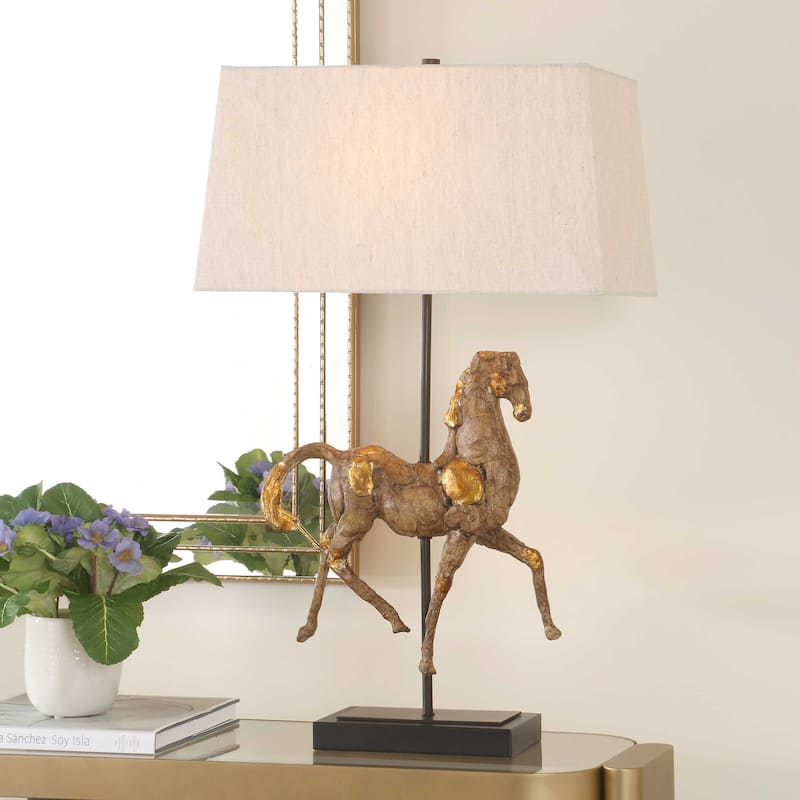 Gracewood Hollow Iron Gold Horse Table Lamp