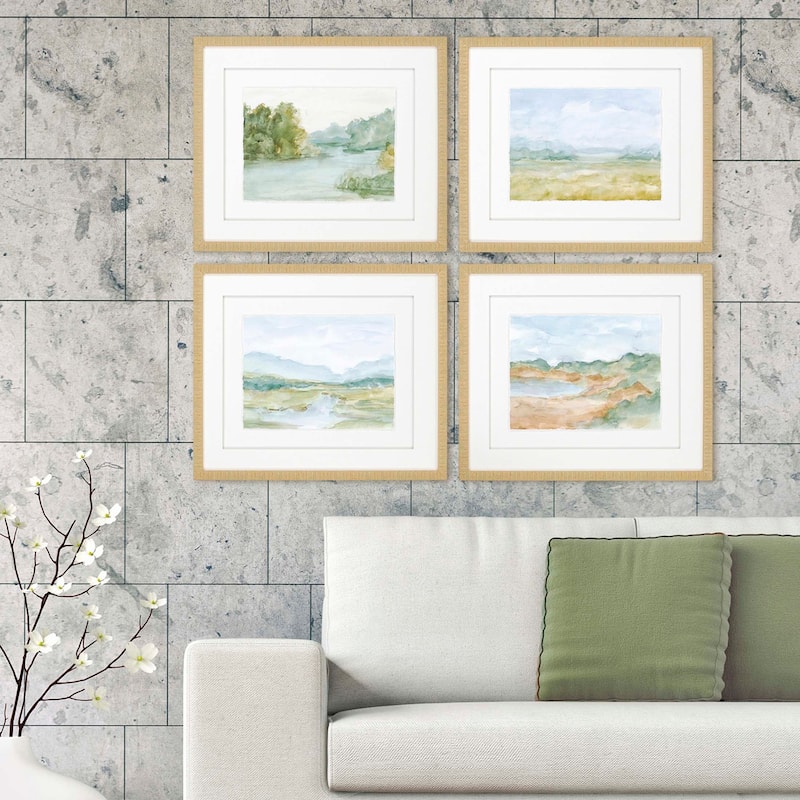 Watercolour S/4 Framed Art Giclee Under Glass - Green