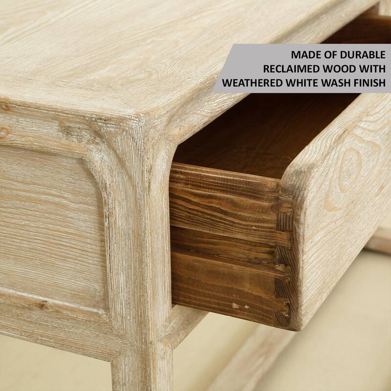 Artissance Reclaimed Peking Console Table With 3 Drawers & Weathered White Wash Finish, 34 Inch Tall