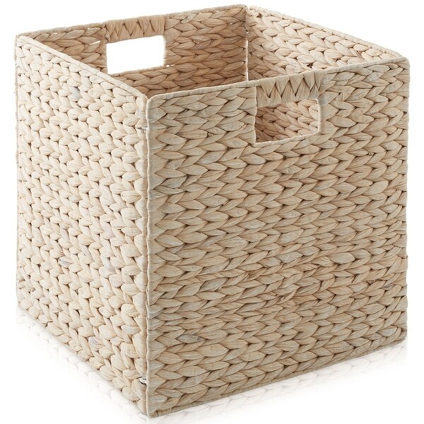 13 x 13 Hyacinth Storage Shelf Cubes Whitewash Wicker Baskets Set