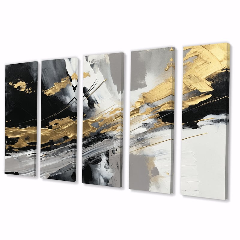 Designart "Golden River Wildness Abstract Gold And Black" Abstract Multipanel Canvas Wall Art set