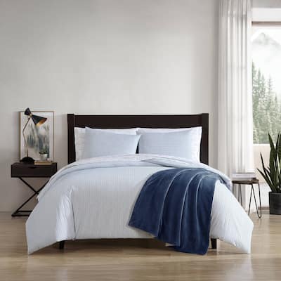 Eddie Bauer Ticking Stripe Navy Cotton Percale Duvet Cover Set