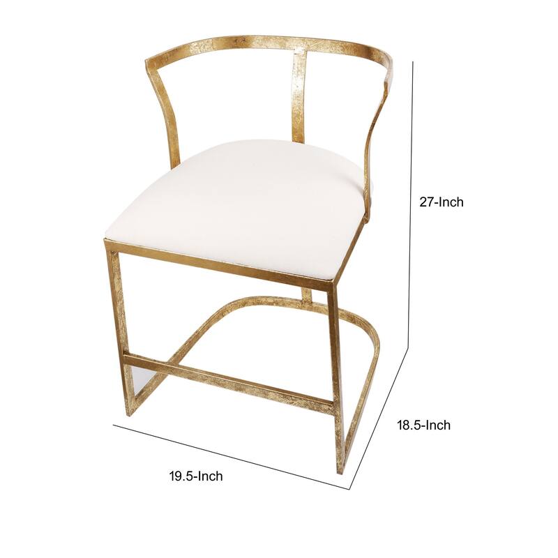 20 Inch Curved Accent Chair, Padded Seat, Open Metal Frame, Gold, White