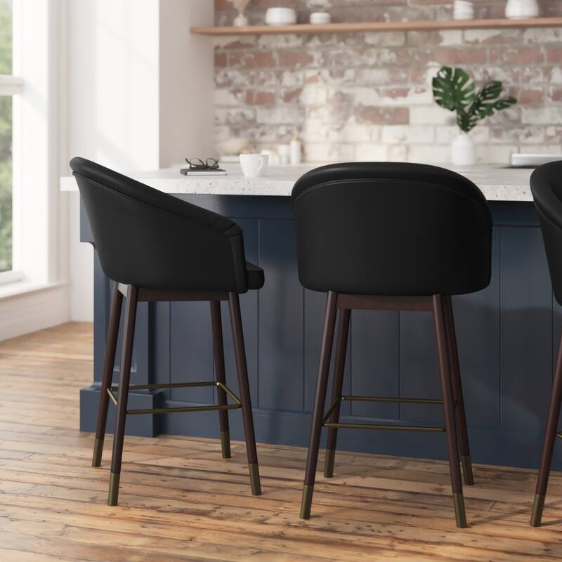 Upholstered Counter Stool with Wooden Legs