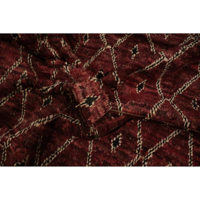 Hand Knotted Oriental 100% Wool Carpet Modern All-Over Red Moroccan Area Rug - 10' 0'' X 6' 6''