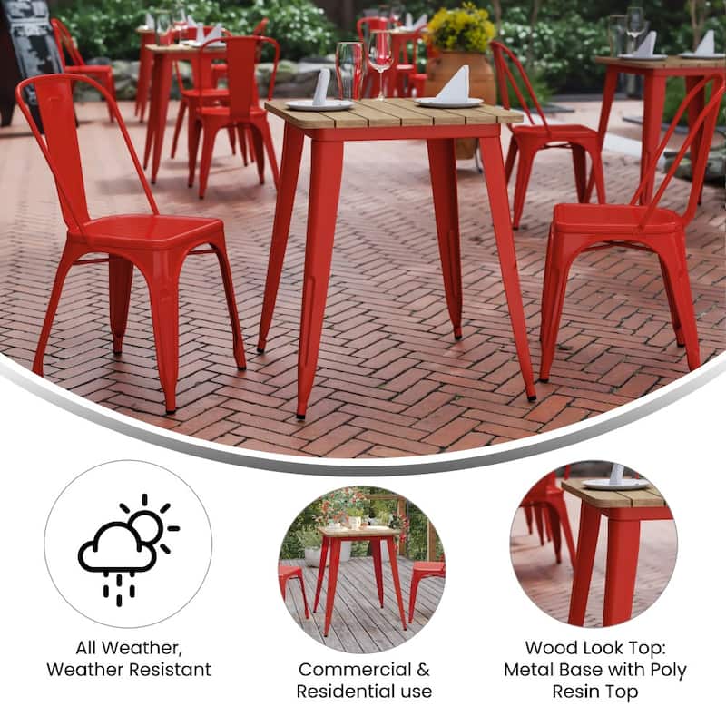 23.75" SQ Commercial Poly Resin Restaurant Table with Steel Frame - 23.5"W x 23.5"D x 30"H