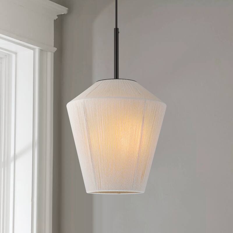 1-Light Modern Farmhouse Handwoven Rope Pendant Light for Kitchen Island - 10.6 in. W x 11.8 in. H - 10.6 in. W x 11.8 in. H - Beige