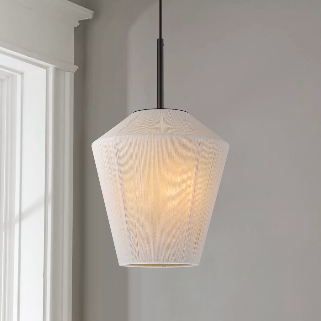1-Light Modern Farmhouse Handwoven Rope Pendant Light for Kitchen Island - 10.6 in. W x 11.8 in. H