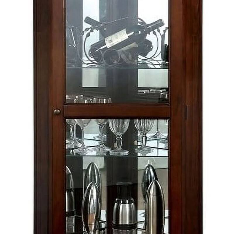 72 Inch Corner Curio Cabinet, 5 Shelves, Tempered Glass Door, Brown Wood