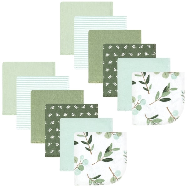slide 1 of 1, Hudson Baby Infant Girl Flannel Washcloths, Eucalyptus 12Pk, One Size - Eucalyptus 12Pk - One Size One Size - Eucalyptus 12Pk