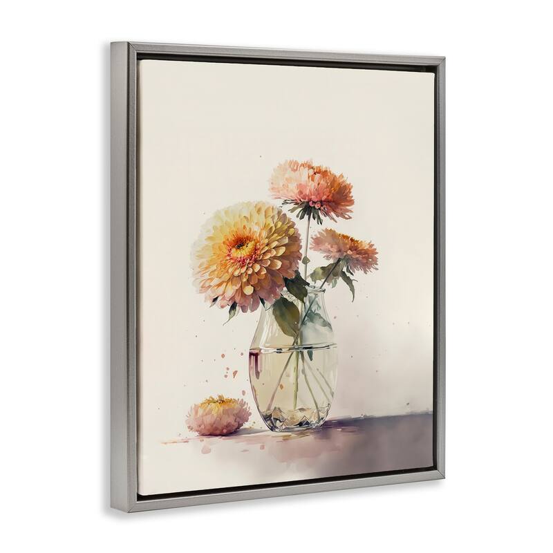 Stupell Blooming Dahlias Painting Framed Floater Canvas Wall Art Design by Leah McLean
