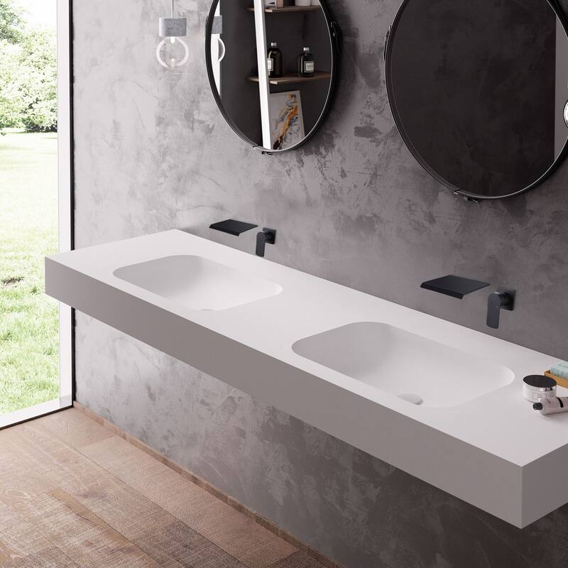 Square Double Hole Single Handle Waterfall Bathroom Basin Faucet