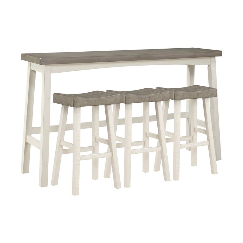 Transitional 4-Piece Pub Height Set, Table and Bar Stools Black and Brown Finish Solid Rubberwood Furniture