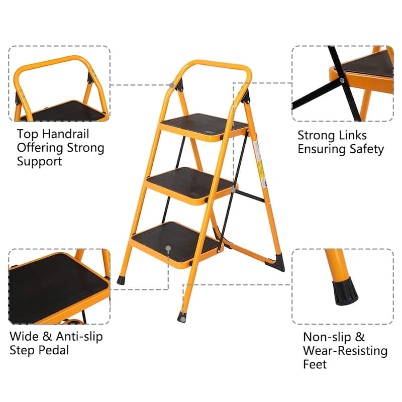 3 Step Ladder Folding Step Stool, 330 lb. Capacity