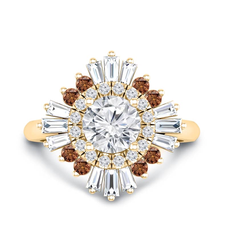 Auriya 14k Gold 1 1/2ctw Ballerina Halo Diamond Engagement Ring Certified (G-H, VS1-VS2) - Yellow - 6.5