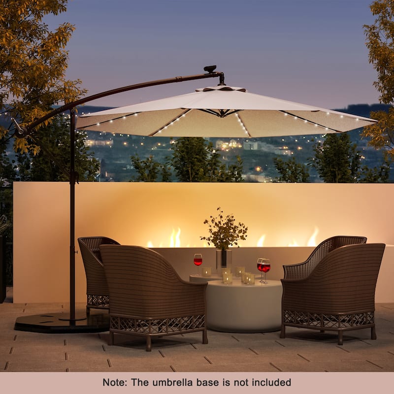 Costway 10 Ft Patio Solar LED Offset Umbrella 40 Lights Crank Cross - Beige
