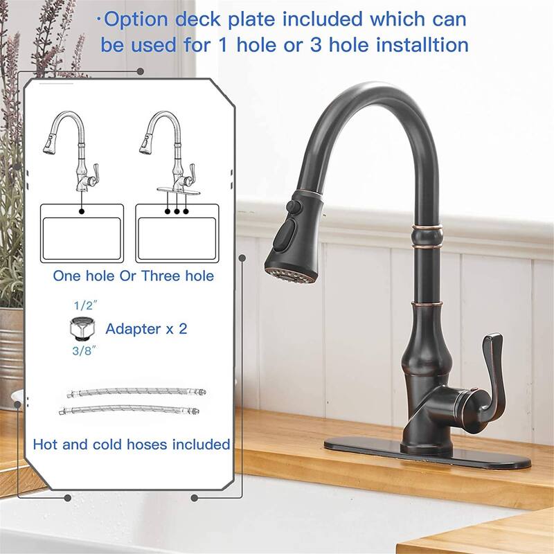 Single Handle Kitchen Faucet With Pull Down Sprayer Modern Kitchen Sink Faucets One Hole Basin Taps With Valve and Deck Plate