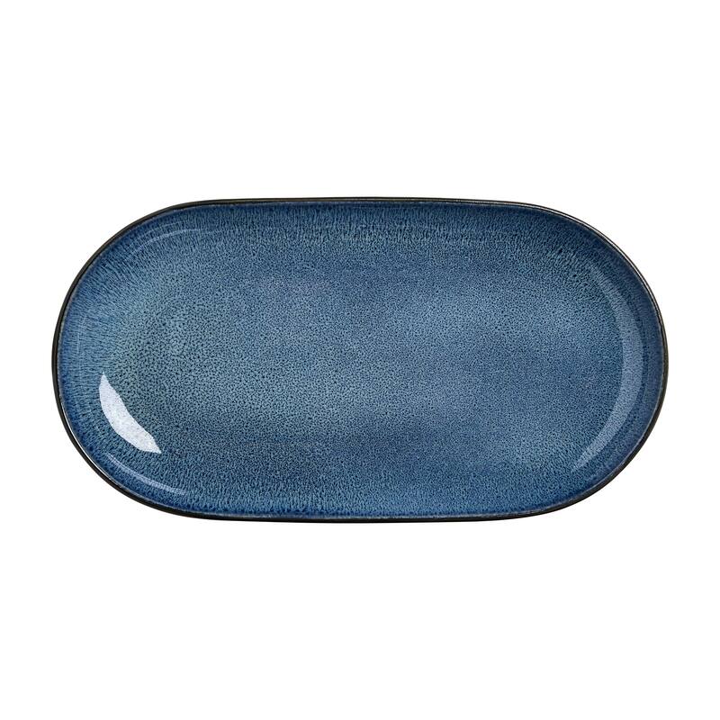 Sango Resona Blue/Black Large Ceramic Serving Platters Set of 2, 14/12 Inch