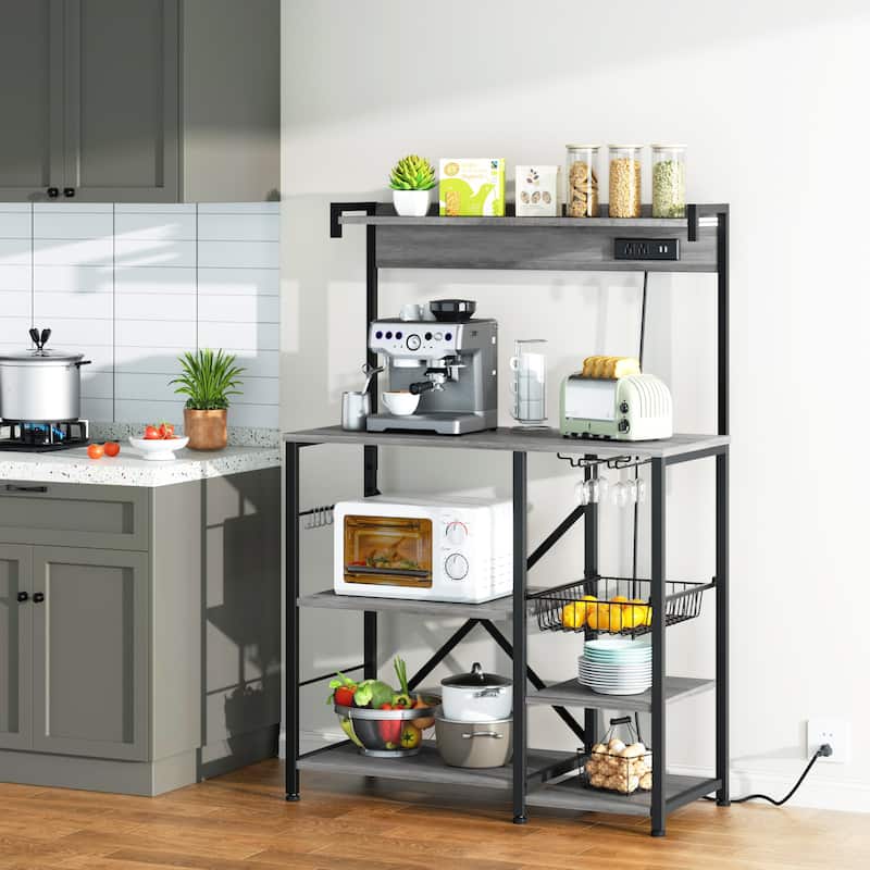 Kitchen Baker's Rack with Power Outlet & USB Ports, Storage Shelf
